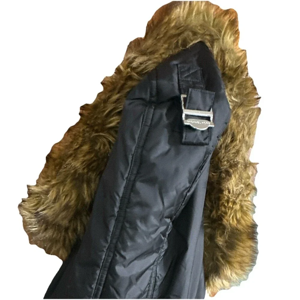 Michael Kors Women’s Black Long Puffer Coat 2X Faux Fur Hood Winter Jacket